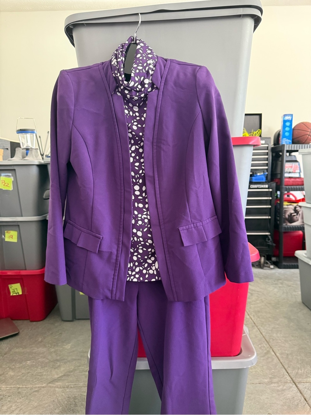 Blair Purple Two-Piece Blazer and Pants with Patterned Blouse p59